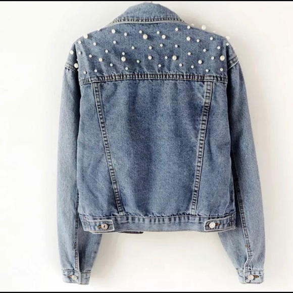 80’s Inspired Embellished Pearl Denim Jacket - Picture 2 of 5